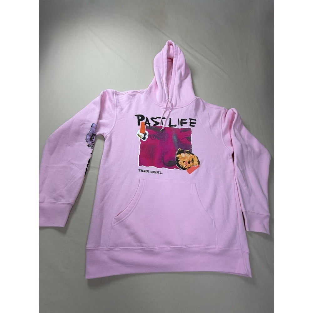 Trevor Daniel Womens Hoodie Sweatshirt Large Light Pink Past Life Concert Cotton